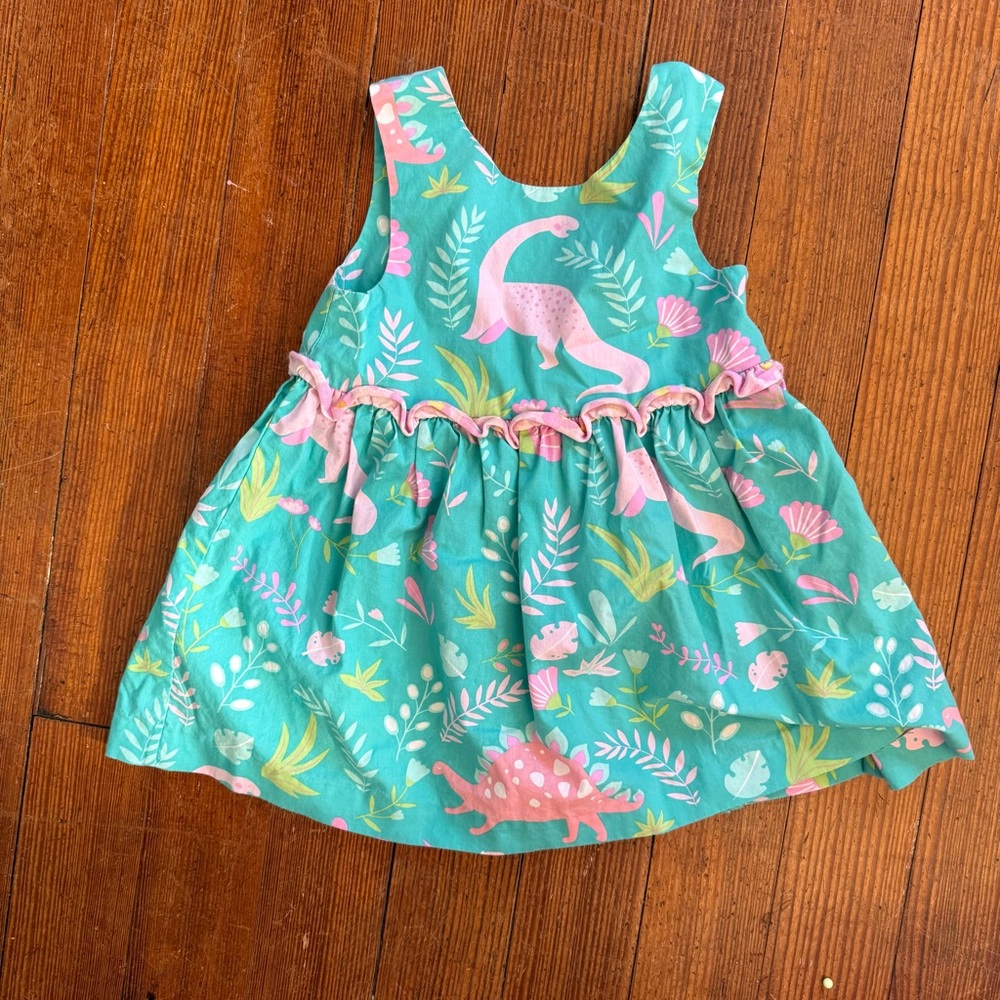 Eleanor Rose Teal Tank Top with Pink Dinosaur Print